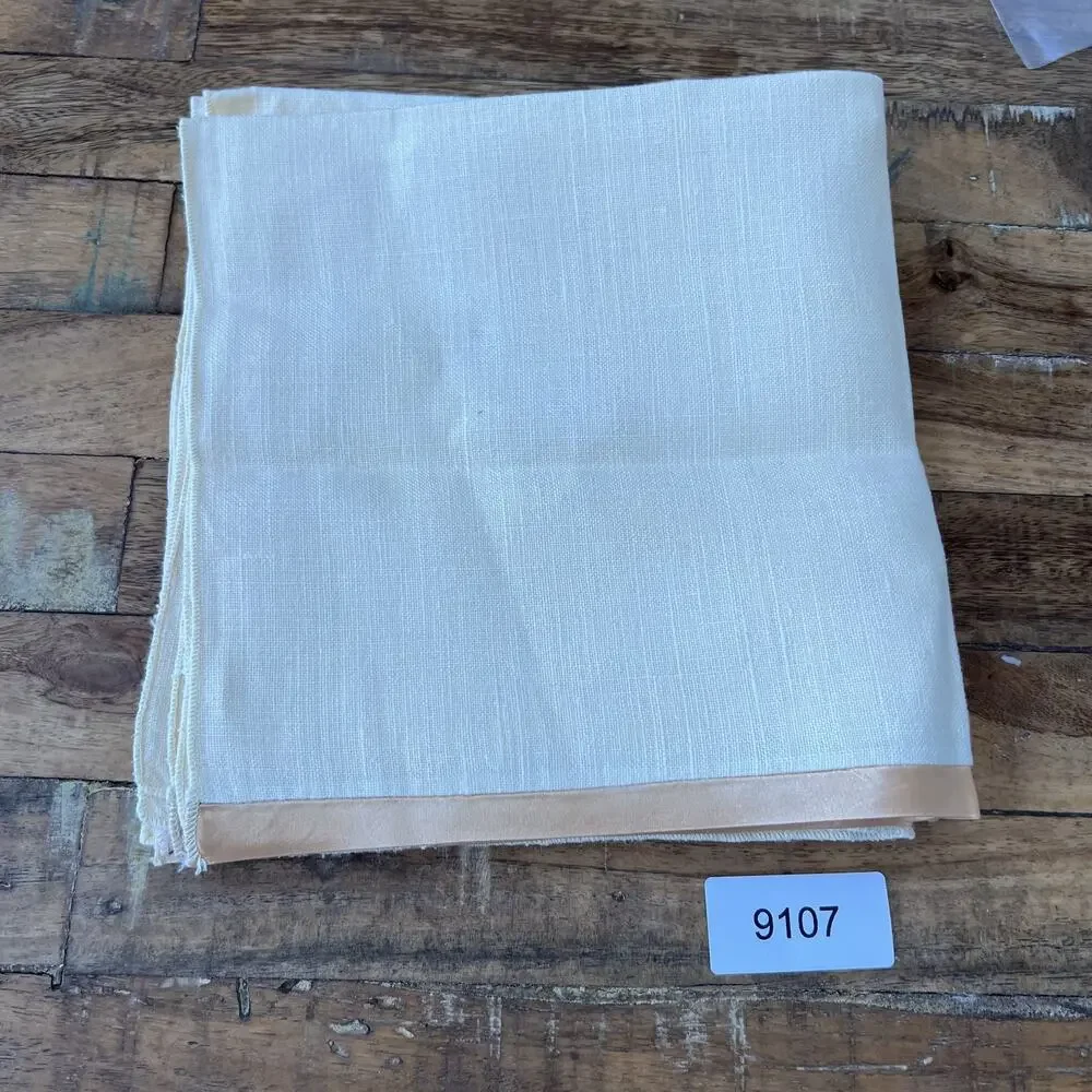 Linen Square Napkins 16 x 17 Set of 3 Cream Color w Satin Trim